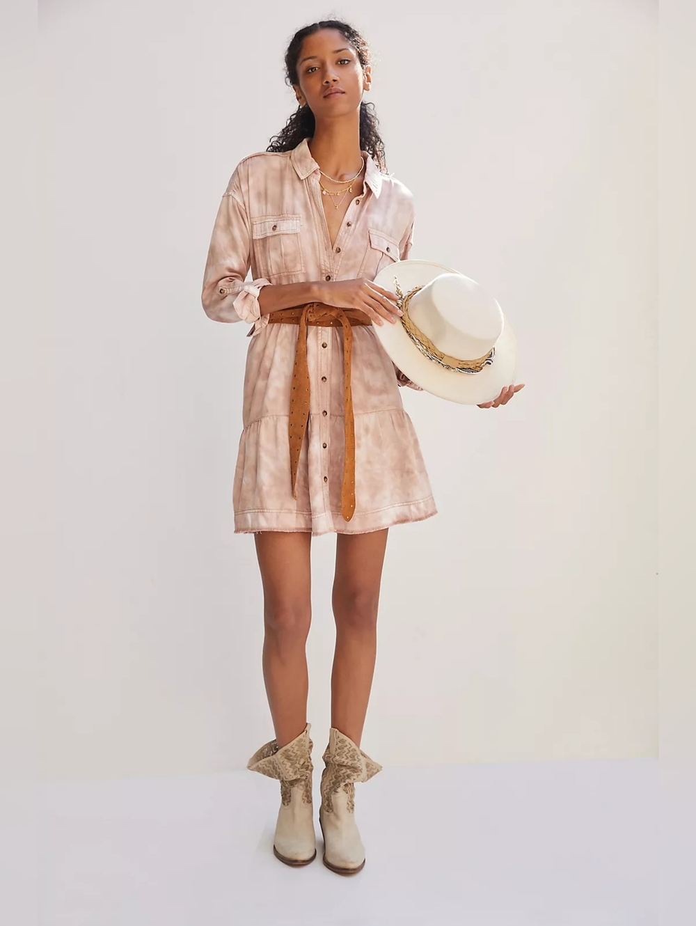 Anthropologie Pilcro Tie Dye Utility Dress In Dusty Pink.